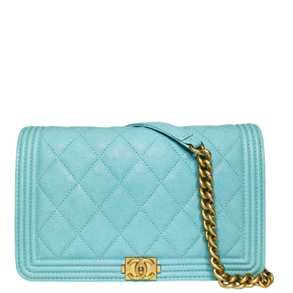 VERY RARE!!! New! Chanel CC Tiffany Blue Boy Wallet on Chain Mini BAG Teal Mint